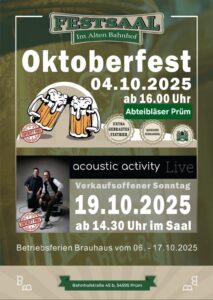 Oktoberfest am 04.10.2025 und verkaufsoffener Sonntag am 19.10.2025